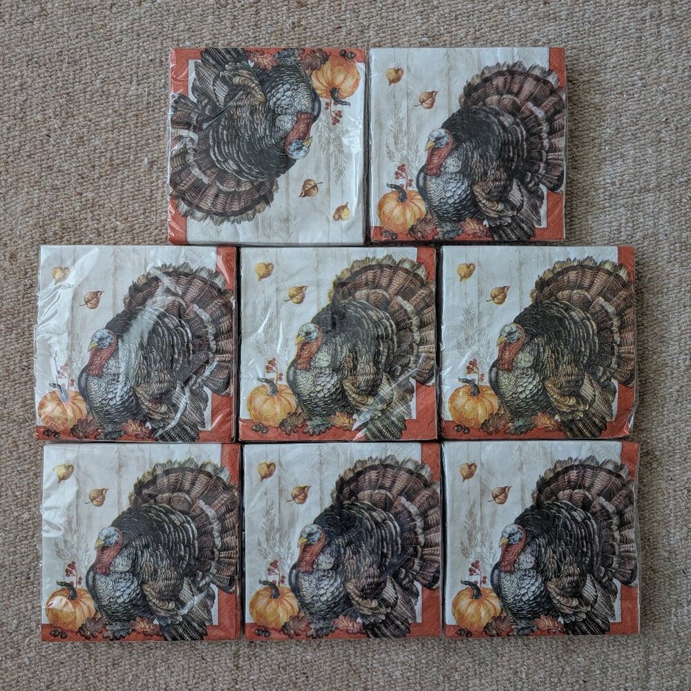 128 Timeless Turkey 2-Ply Thanksgiving Christmas New Year Party Napkins Tissues